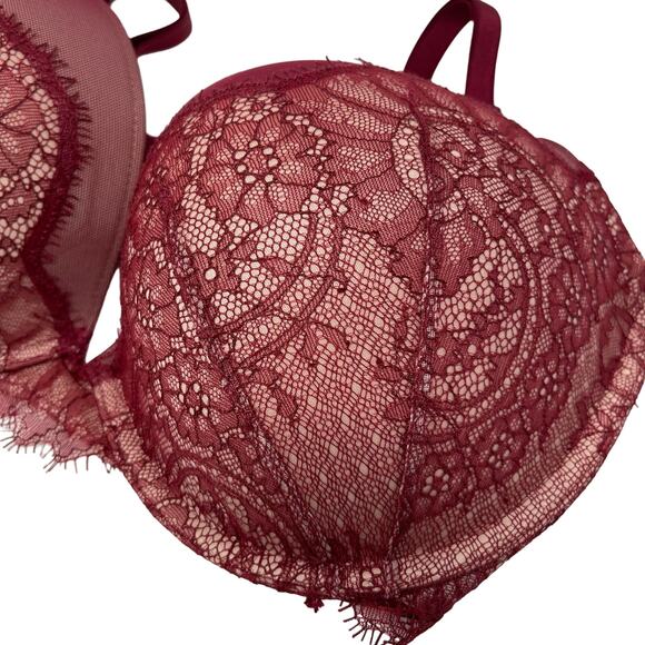 Victoria's Secret Dream Angles Push Up Bra Wine Red Lace Size 36DD - Picture 3 of 7